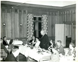 Photograph of Thomas Head Raddall at a dinner in his honour in the Officers' Mess at Camp Aldershot