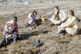 Photograph of a group of people having a picnic at Tellik Inlet, Northwest Territories