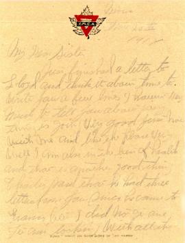 Letter from Weldon Morash to his sister Gertrude dated 20 November 1918