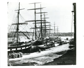 Photograph of three ships docked at Circular Quay in Sydney, Australia