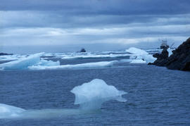 Photograph of ice floes and two ships in Frobisher Bay, Northwest Territories