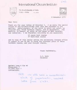 Correspondence with Peter Lang of Verlag Herbert Lang & CIE AG