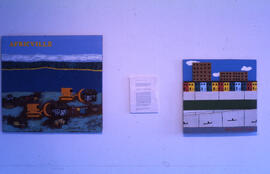Photograph of paintings on display during the Satire as Discontent exhibition