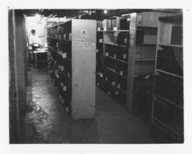 Photograph of the journal stacks in the basement of the Medical-Dental Library