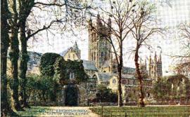 Photograph of Canterbury Cathedral and the Gate of Dark Entry in Canterbury, England printed on a...