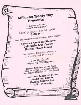 Promotional poster for Dalhousie's 1990 Mi'kmaq Treaty Day events
