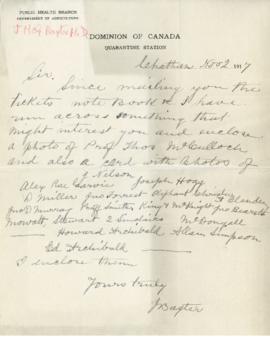 Letter from James Baxter about a photograph