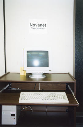 Photograph of an early Novanet workstation at the Killam Memorial Library, Dalhousie University