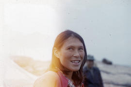 Photograph of an unidentified smiling woman in George River, Quebec
