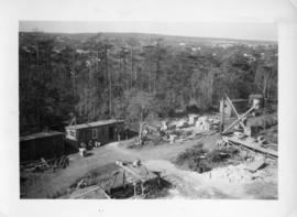 Photograph of sheds and equipment at the Arts & Administration Building construction site