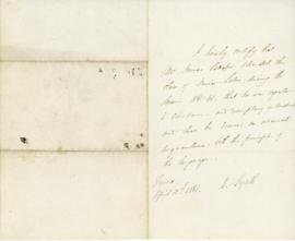 Letter from Mr. Lyall certifying that James Baxter attended a Latin class