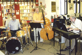 Photograph of the JP Ellis Trio at Betty Sutherland's retirement party