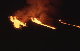 Photograph of the pouring of molten slag at the Copper Cliff site, near Sudbury, Ontario