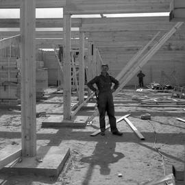 Photograph of Bertrand Berthelot at the construction of the provincial school in Fort Chimo, Quebec