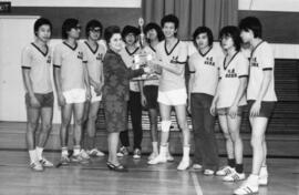 Photograph of Dalhousie Chinese Student Society Dragons receiving a trophy