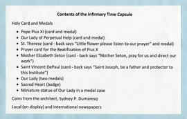 List of contents of the Infirmary Time Capsule