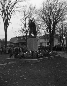 Remembrance Day ceremony at World War One Cenotaph in Carmichael Park, New Glasgow, Nova Scotia