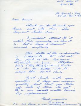 Letter to Anne from Barbara Hinds