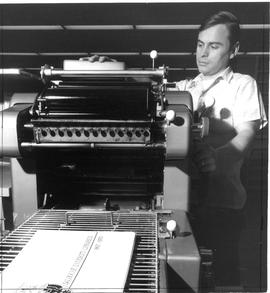 Photograph of a machine in the printing centre in the Killam Memorial Library