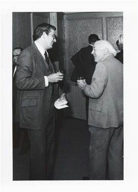 Photograph of an unidentified man and Henry Hicks at the Dalplex Campaign kick-off reception