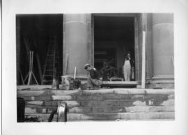 Photograph of the Arts & Administration Building front steps under construction