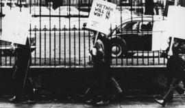 Photograph of demonstrators on Hollis Street during an anti-Vietnam War protest march