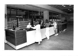 Photograph of the circulation desk in the Killam Memorial Library