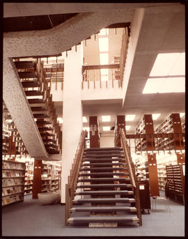 Photograph of staircase in the W.K. Kellogg Health Sciences Library