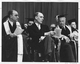 Photograph of H. D. Smith, R. L. Stanfield, and Henry Hicks at a convocation ceremony