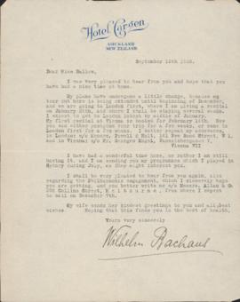 Letter from Wilhelm Backhaus to Ellen Ballon