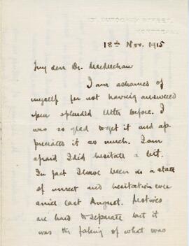 Correspondence from Gilbert Sutherland Stairs to Archibald MacMechan, November 18, 1915