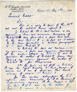 Correspondence from Owen Bell Jones to MacMechan, August 1, 1921