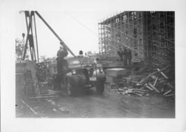 Photograph of a truck on the Arts & Administration Building construction site