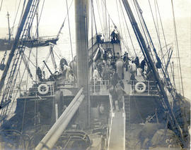 Photograph of the cable-ship Mackay-Bennet near Sandy Hook lightship in the New York Harbor