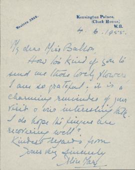 Letter from Alice Mary, Princess of Albany, to Ellen Ballon