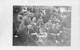 Postcard with a photograph of a group of people at a Dalhousie reunion