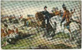 Colour postcard of a painting depicting le derniere charge de Wellington (Battle of Waterloo)
