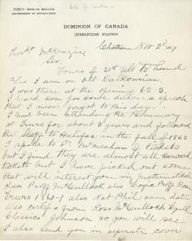 Letter from James Baxter to Dalhousie's President MacKenzie