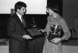 Photograph of Anne Lindsay and Dr. Larry Maloney : Class of '55 Trophy presentation