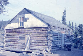 Photograph of a log cabin used by the Oblate mission, Newfoundland and Labrador