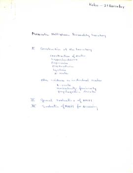 Kohn's notes and references about the Minnesota multiphasic personality inventory