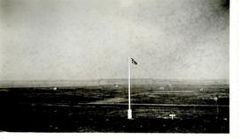 Photograph of a flag at Fort Beausejour looking southwest towards Westcock