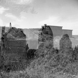 Double exposure photograph of a graveyard