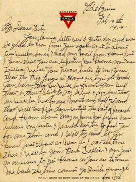 Letter from Weldon Morash to his sister Gertrude dated 10 February 1919