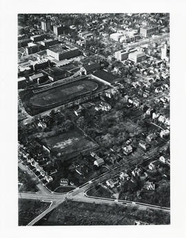 Aerial photograph of the proposed site of the Dalplex before construction
