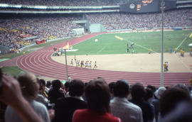 Photograph of the men's 500 metres with the Canadian competitor in the lead