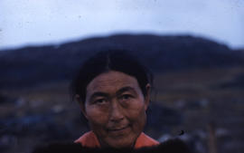 Photograph of a woman named Aggio in Cape Dorset, Northwest Territories