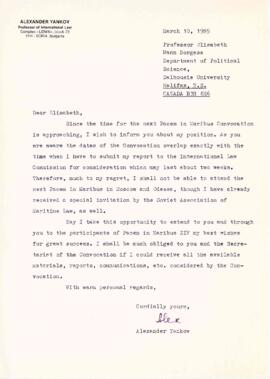 Correspondence between Elisabeth Mann Borgese and Alexander Yankov