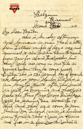 Letter from Weldon Morash to his brother Lloyd dated 2 March 1919