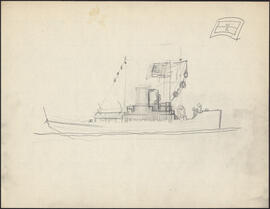 Charcoal and pencil drawing by Donald Cameron Mackay of an unidentified ship